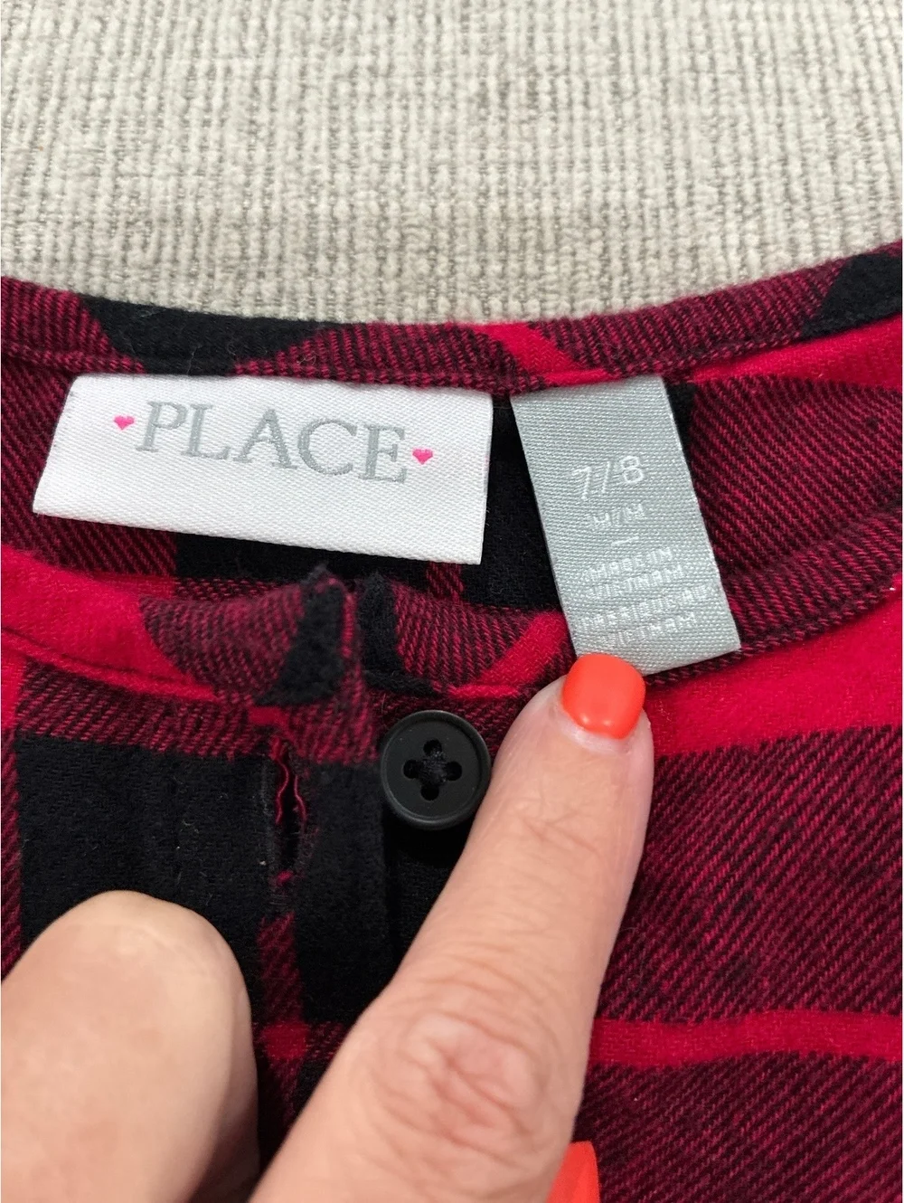 The Children's Place Girls' Red and Black Plaid Button Front Dress Size 7/8
